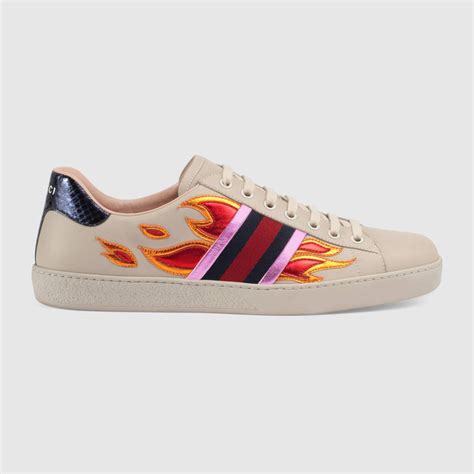 gucci ace flames white|Gucci embroidered sneakers.